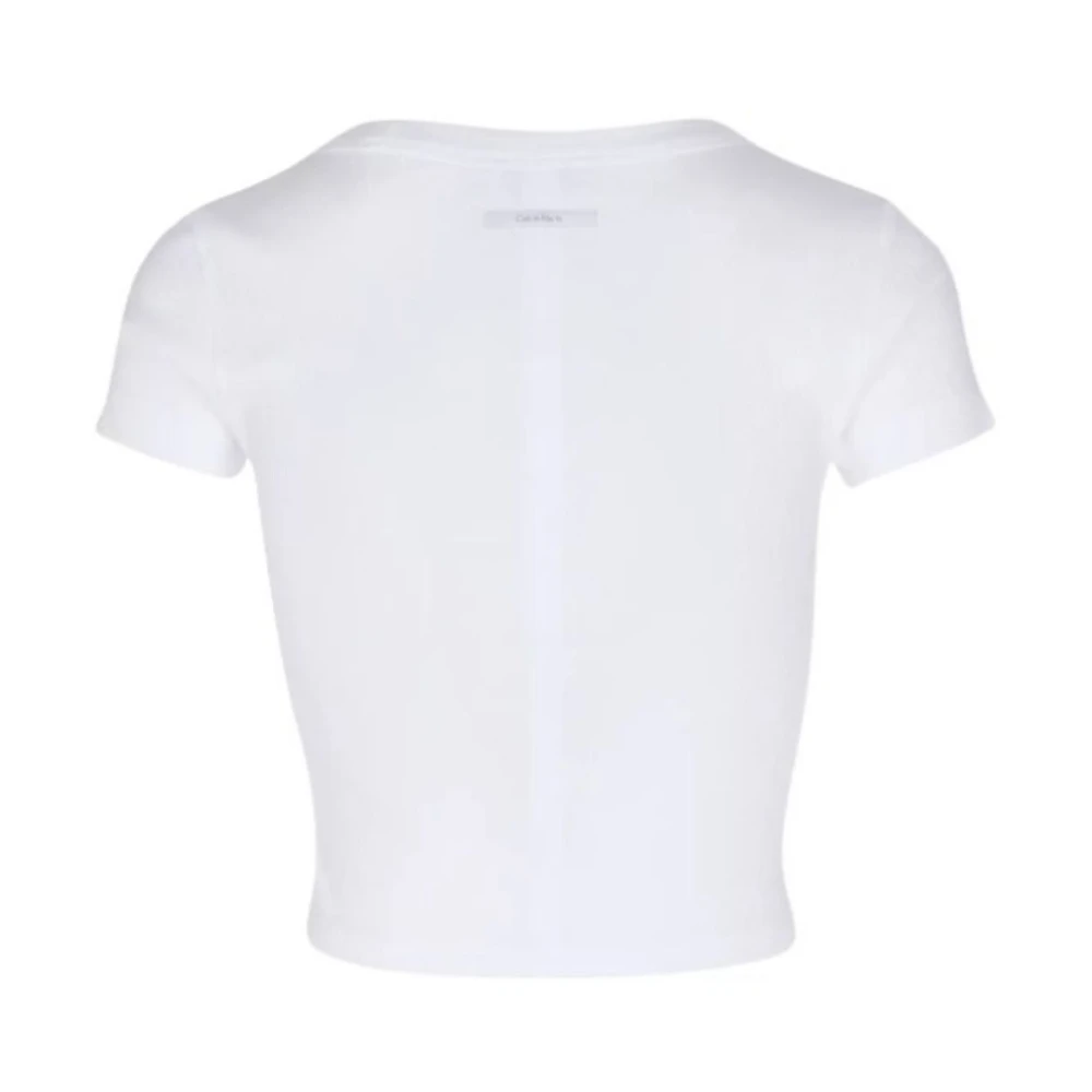 Calvin Klein Katoenen Rib Top Korte Mouw Shirt White Dames