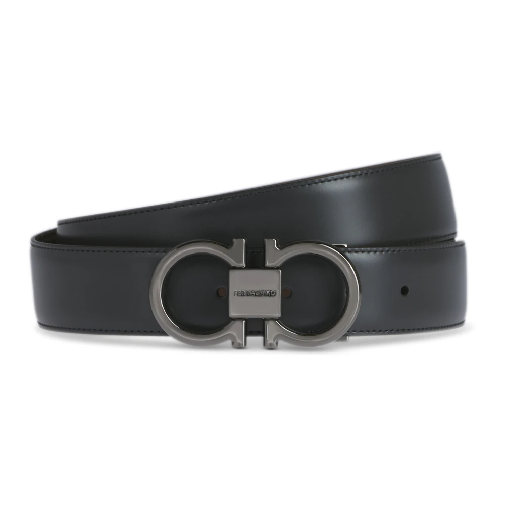 Salvatore Ferragamo Men's Black Belts,, Double Gancini Belts Medium