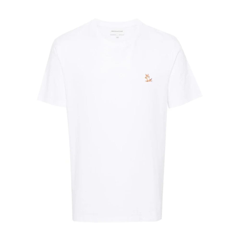 Maison Kitsuné Men's White T-Shirts, 2XL, Chillax Fox Patch Regular Tee Shirt