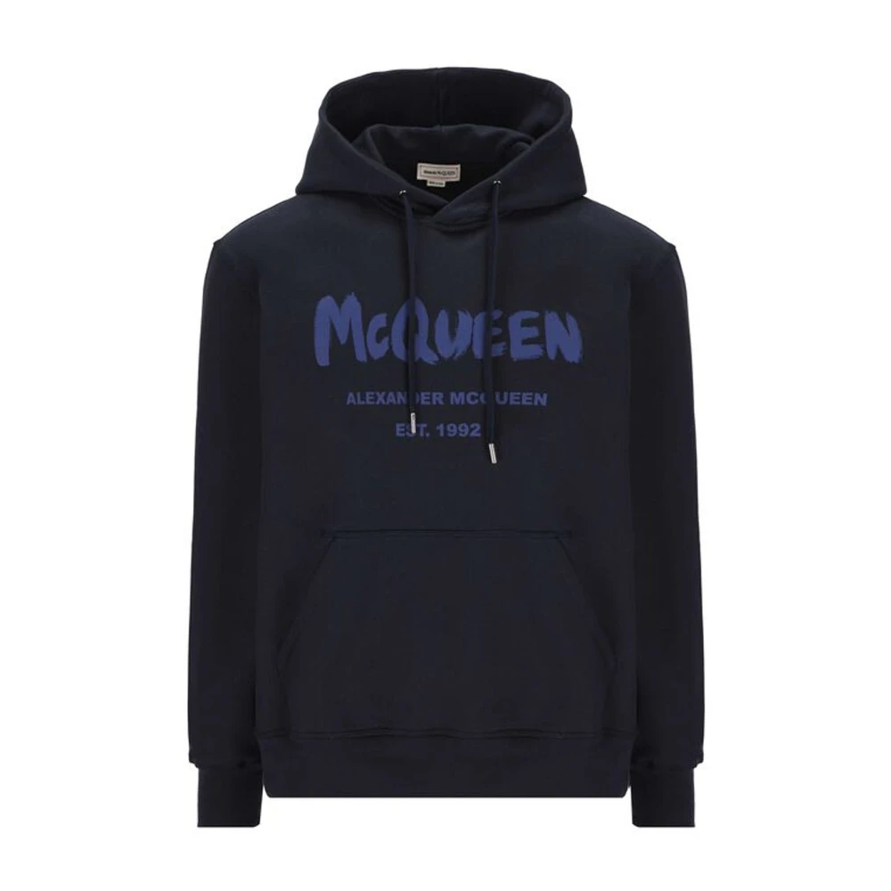 Alexander mcqueen Logo Hoodie Sweatshirt met Trekkoordcapuchon Blue Heren