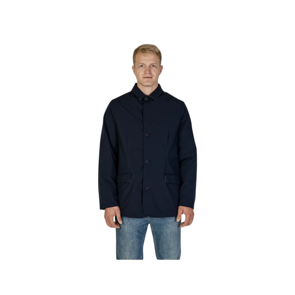 Aquascutum Gewatteerde Field Jacket met Club Check Details Blue Heren
