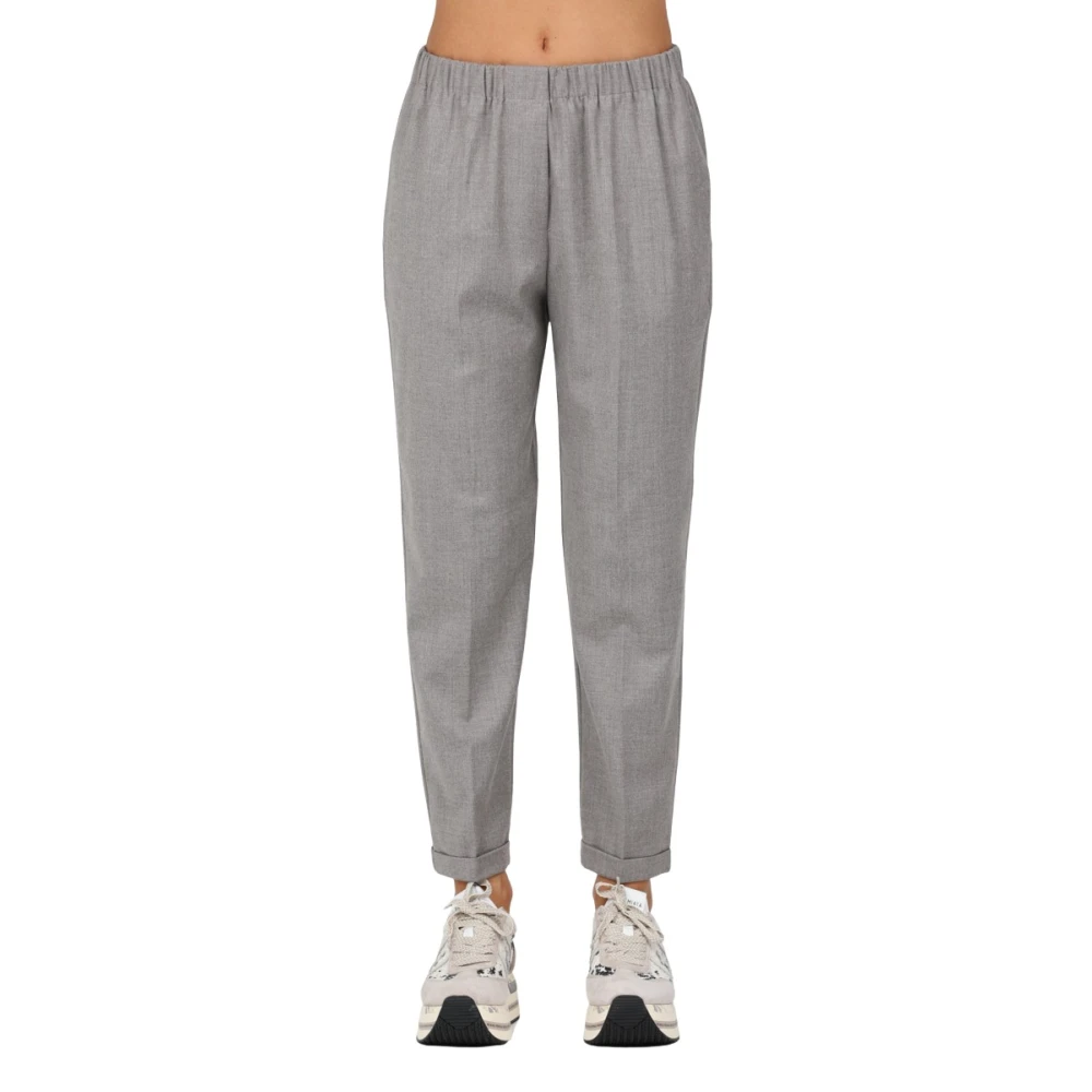 Rosso35 Flanellen Elastische Taillebroek Gray Dames