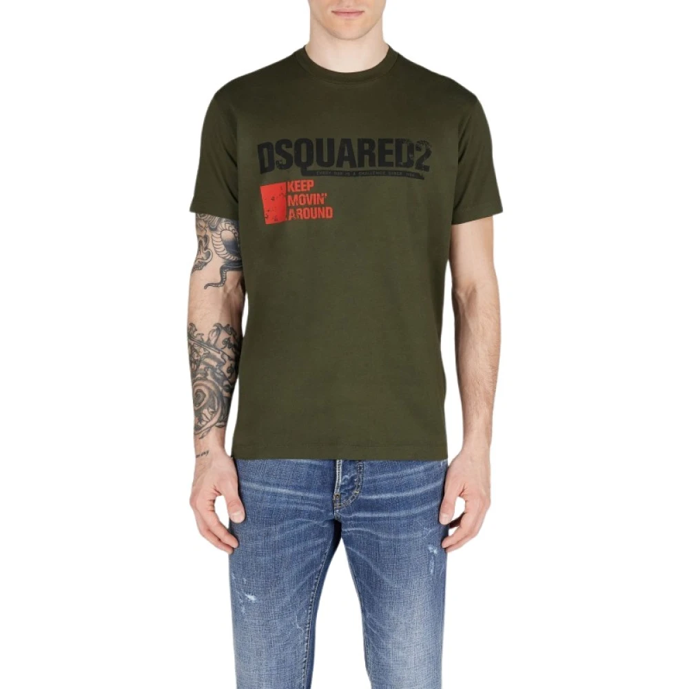 Dsquared2 Logo Print Katoenen T-shirt Ronde Hals Green Heren