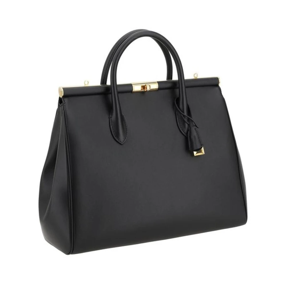 Dolce & Gabbana Elegante Leren Handtas met Gouden Sluiting Black Dames