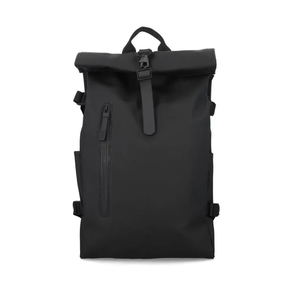 Rains Men's Black Backpacks, One Size, Stylish Rolltop Backpack