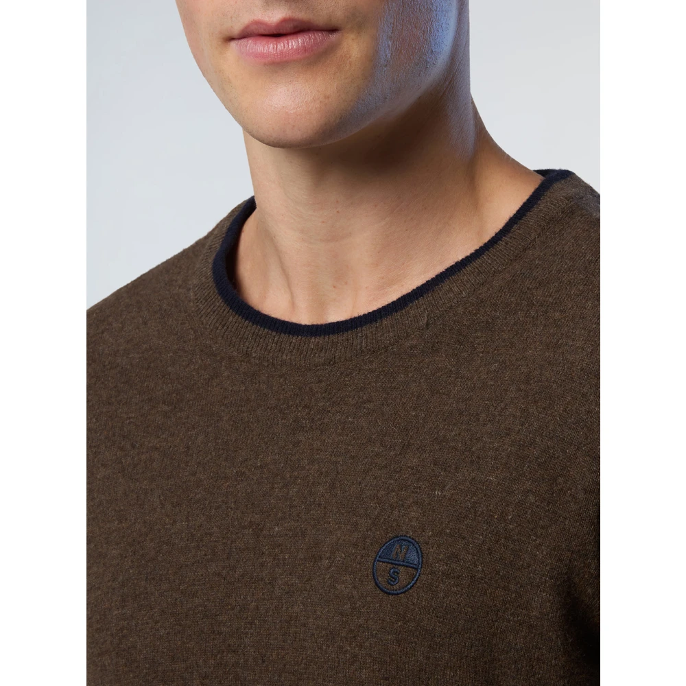 North Sails Bruine Crewneck Sweater Contrast Trim Brown Heren