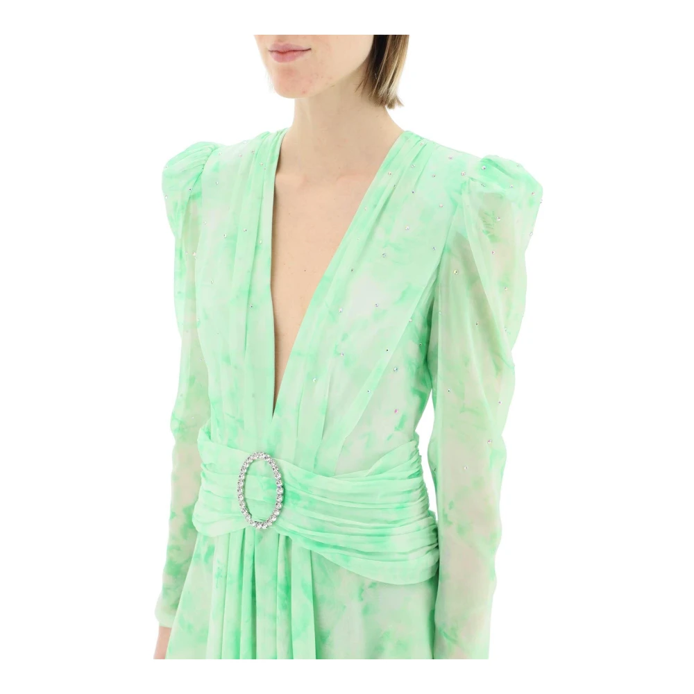 Alessandra Rich Versierde zijden mini-jurk met kristallen gesp Green Dames