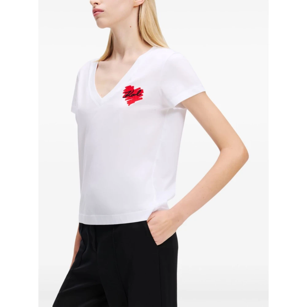 Karl Lagerfeld WIT Hart Logo Ronde Hals T-Shirt White Dames