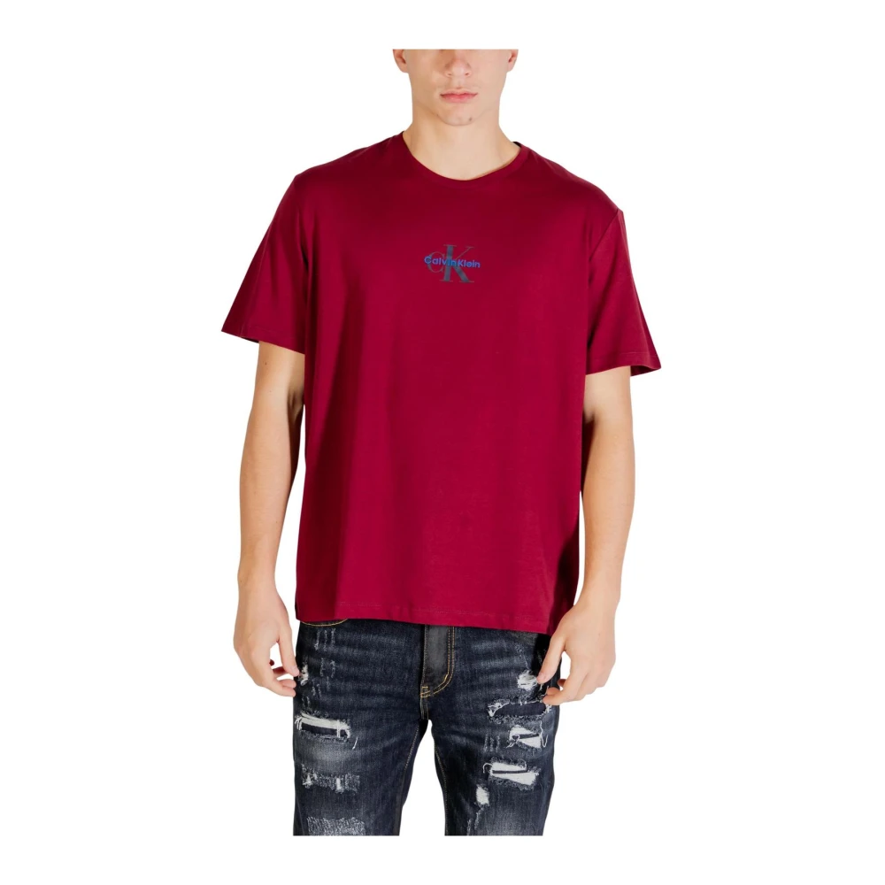 Calvin Klein Jeans Men's Red Short Sleeve Round Neck Cotton T-Shirt - T-Shirts - L- Tops