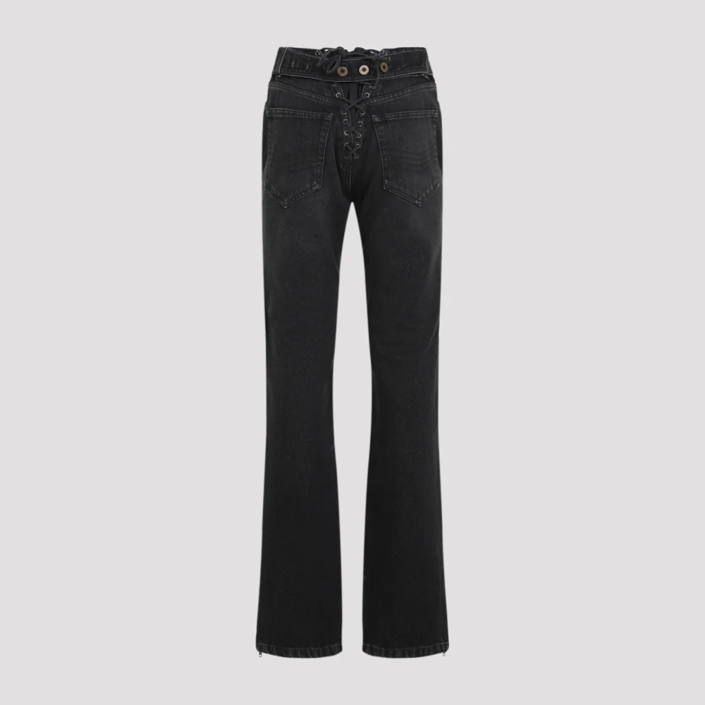 Jean Paul Gaultier Vintage Zwarte Denim Jeans met Vetersluiting Black Dames