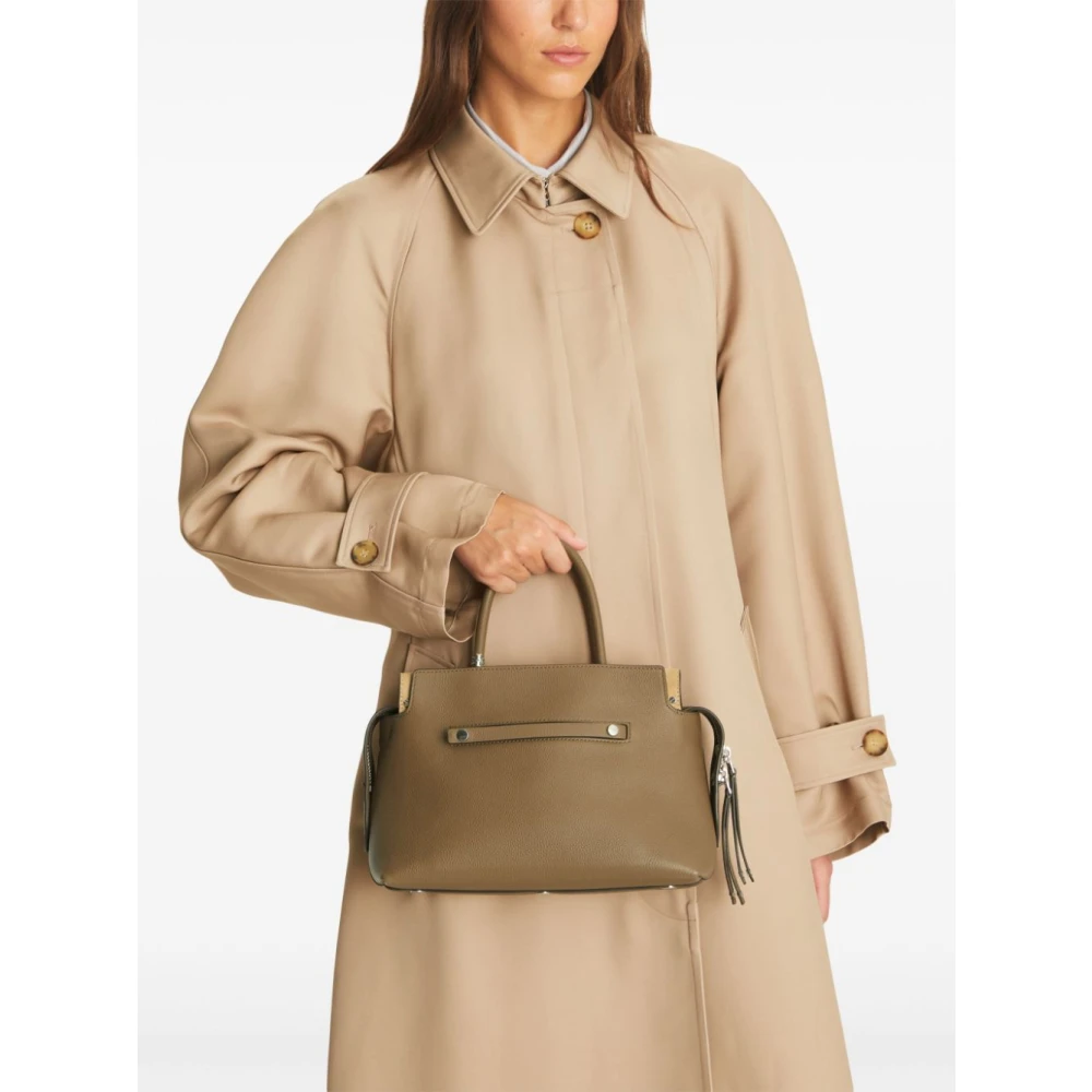 TORY BURCH Bruine leren schoudertas met siernieten Brown Dames
