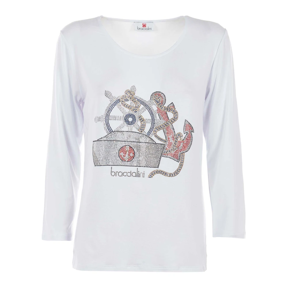 Braccialini Damesmode T-Shirt Lange Korte Mouw White Dames