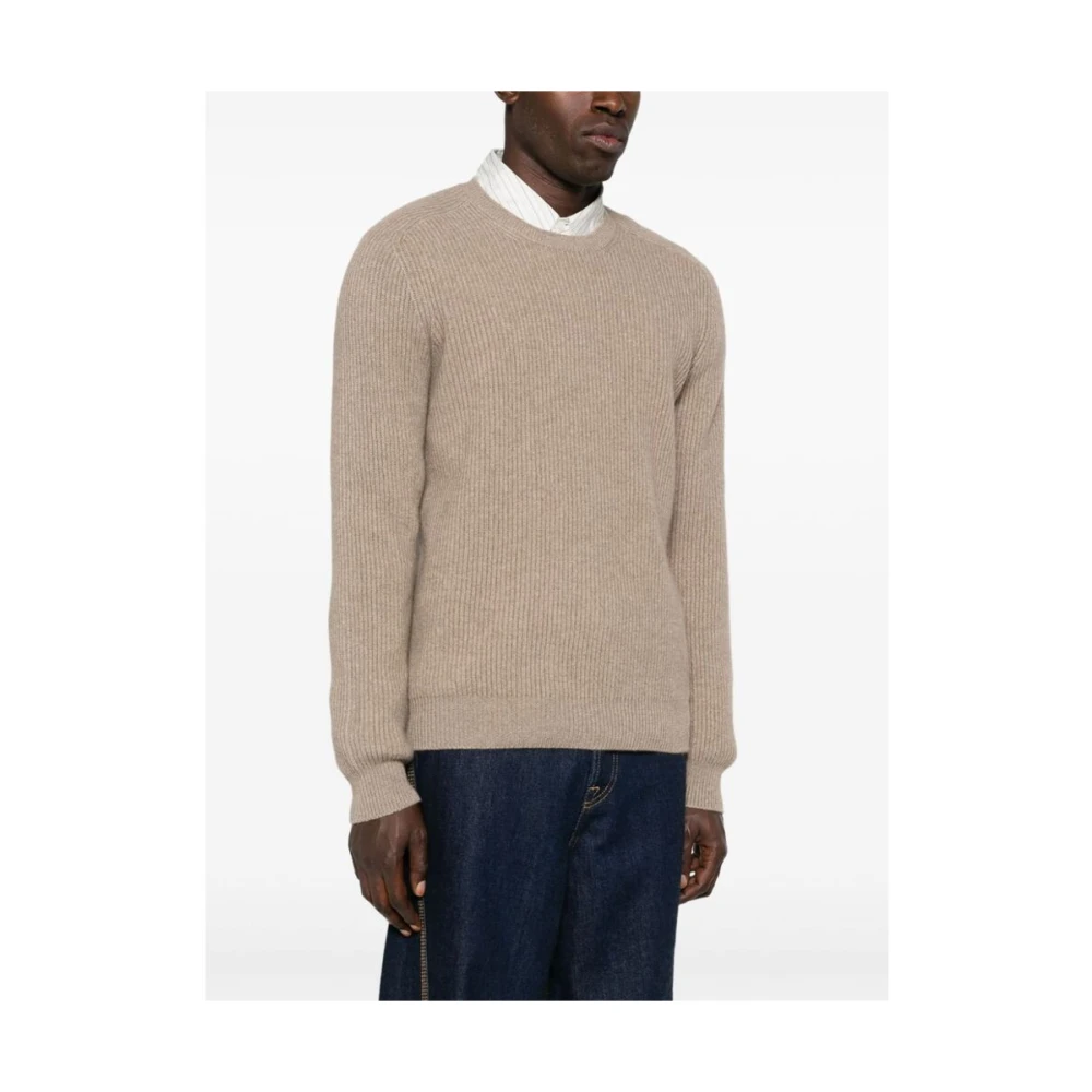 La Fileria Kasjmier Ribgebreide Ronde Hals Sweater Brown Heren