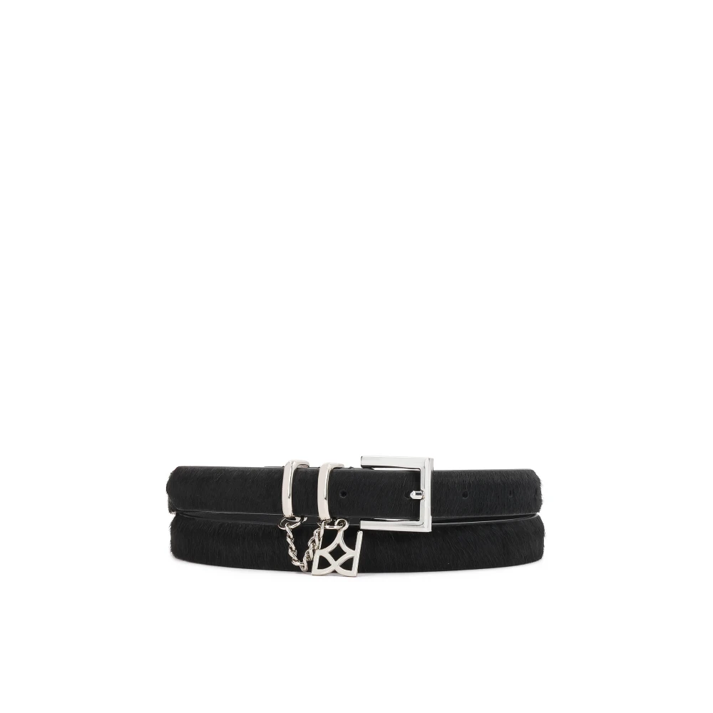 Kazar, Accessoires , Dames, Zwart, 100 CM, Leer, Zwarte riem met natuurlijk haar