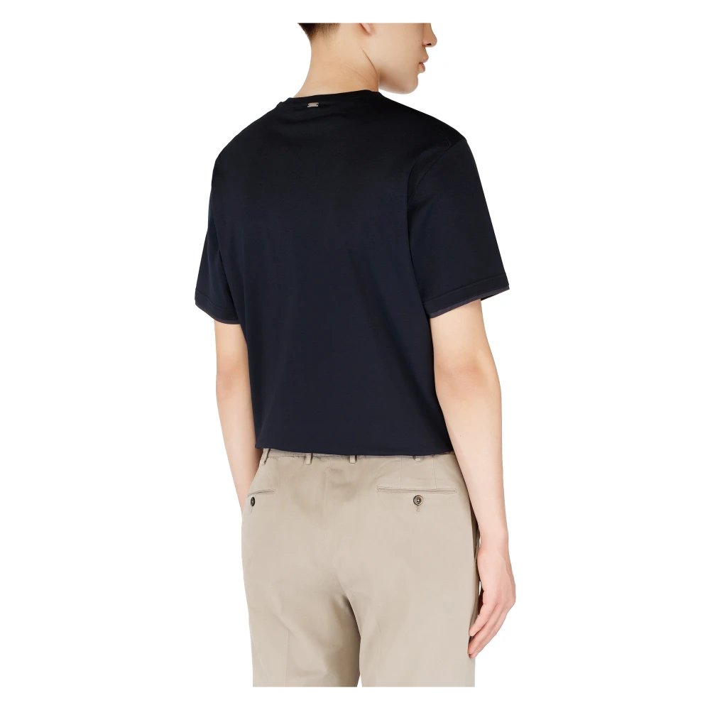 Herno Blauwe Crew Neck T-shirts met Logo Blue Heren