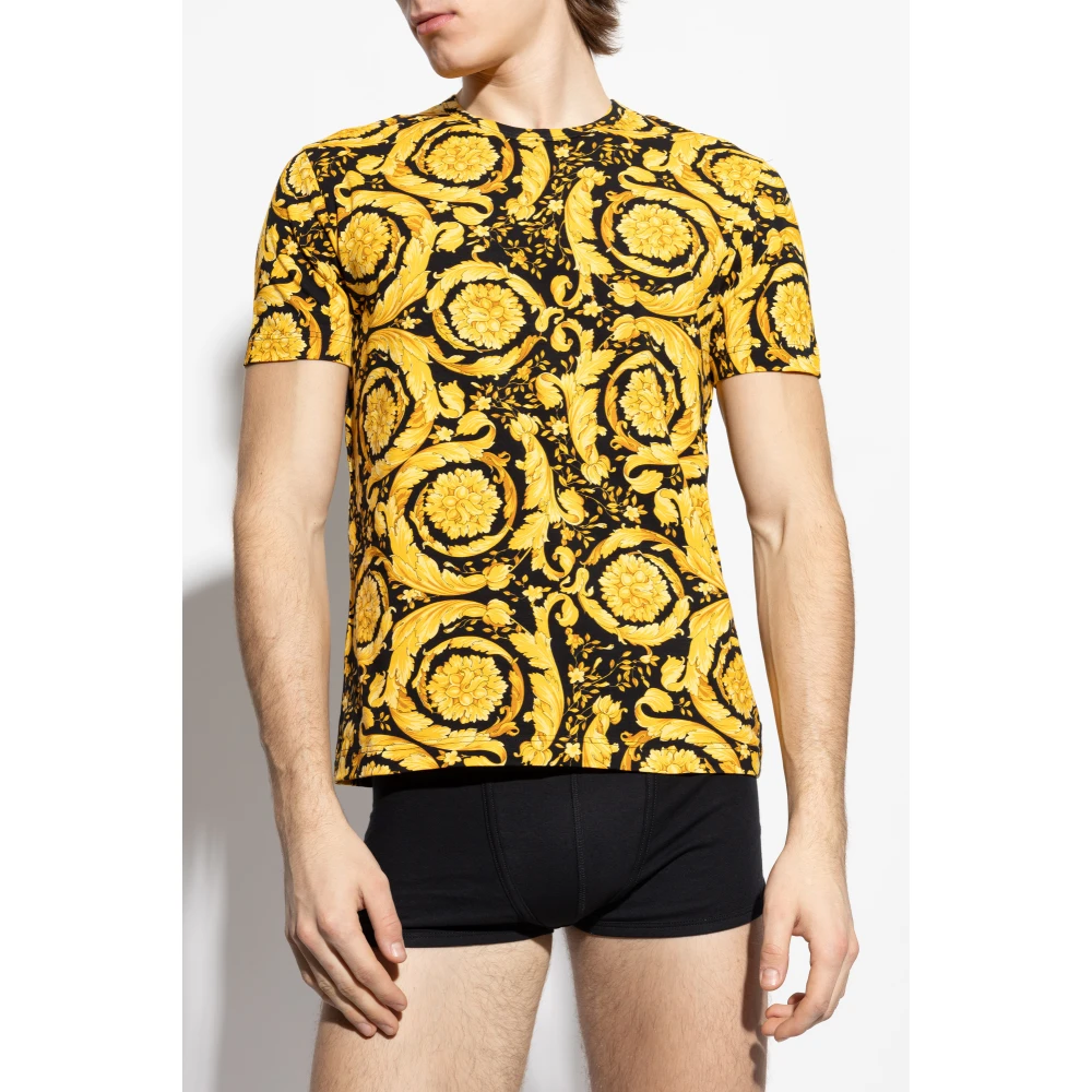 Versace Lingerie T-shirt met Barocco print Yellow Heren