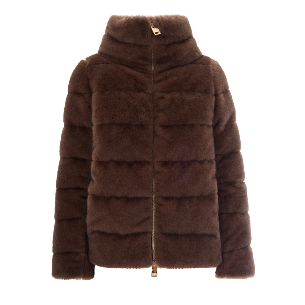 Herno Vrouw Bruin Jassen Dames, M, Nepbont, Nepbont En Shearling Jas
