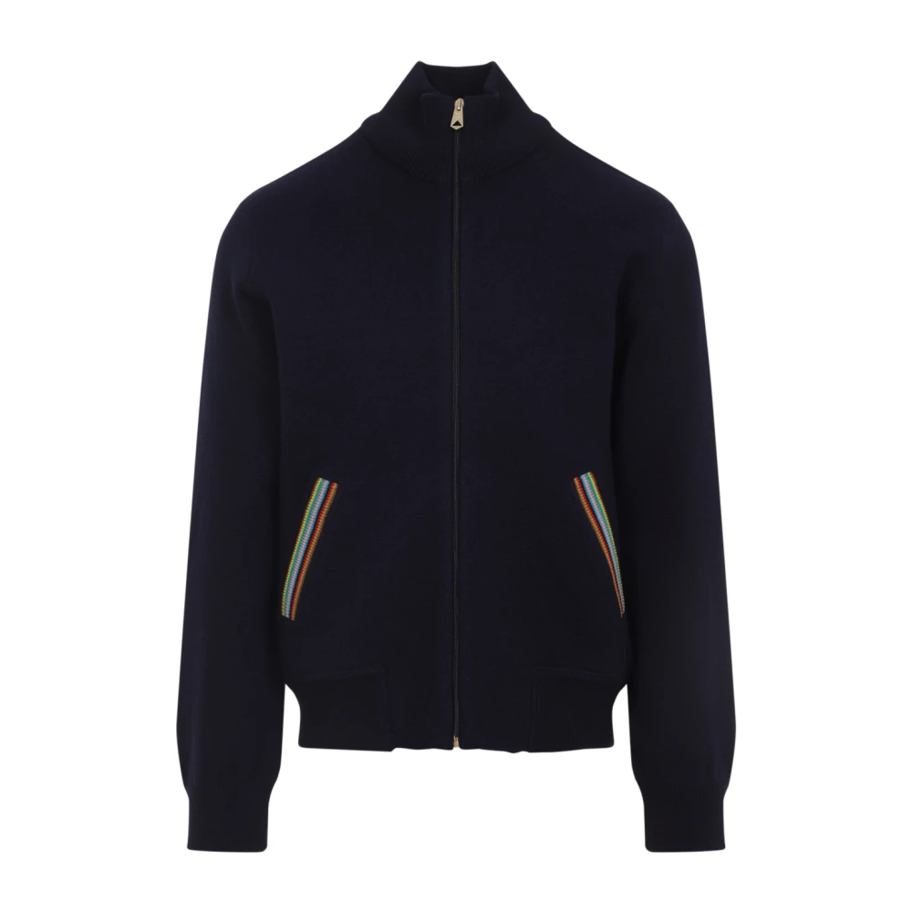 Ps By Paul Smith Men's Blue Wool Knitted Bomber Jacket