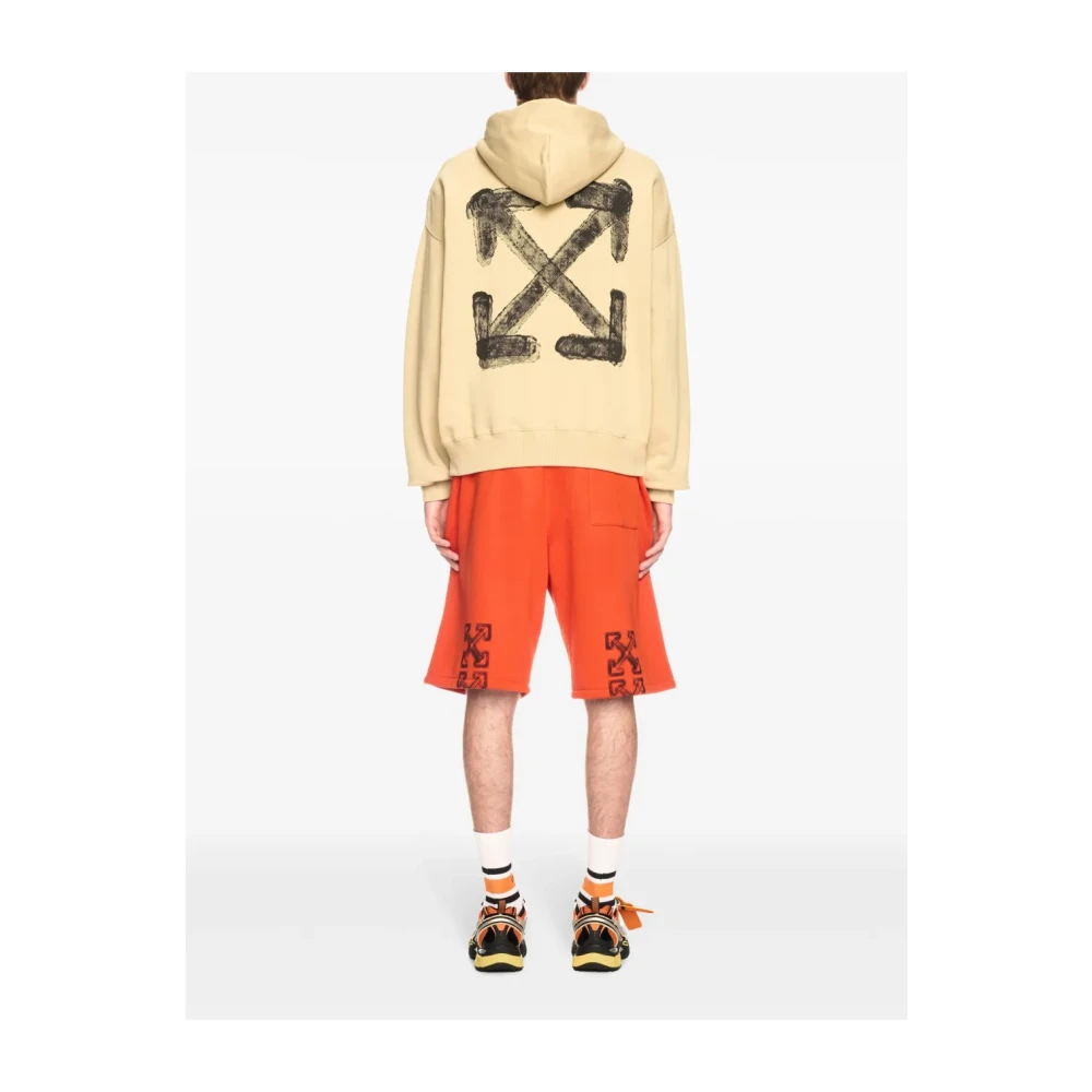Off White Arrow Skate Hoodie Beige Geribbeld Slim Fit Beige Heren