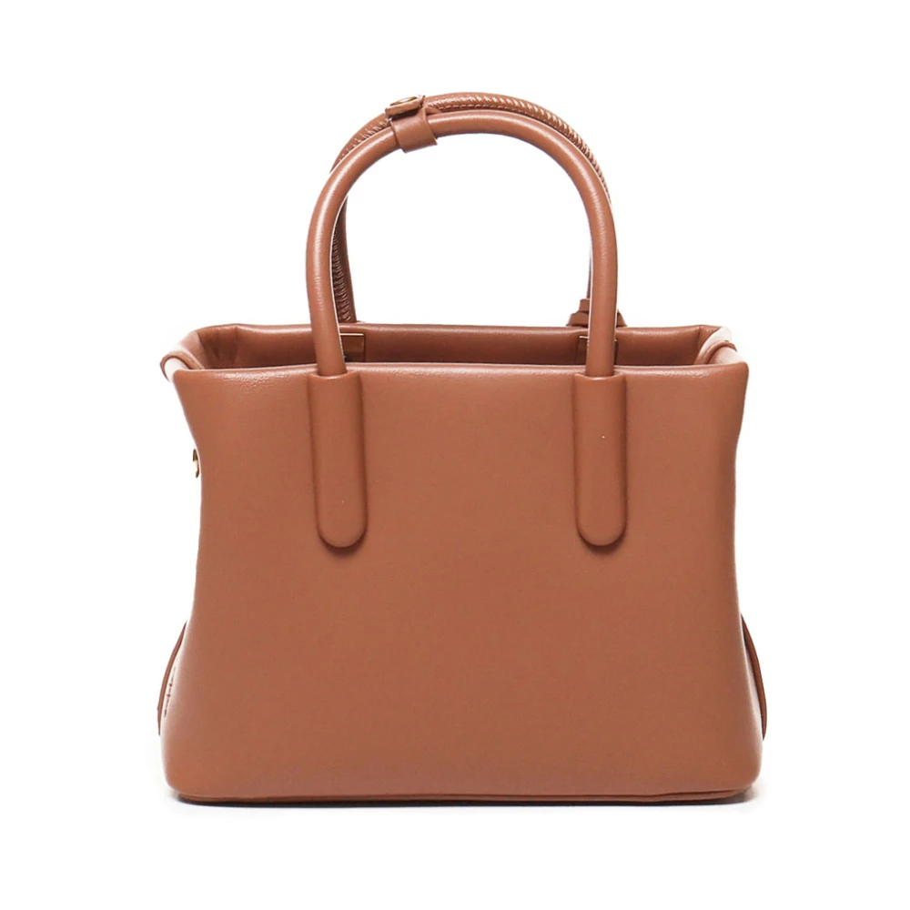 V73 Leren schoudertas met metalen logo Brown Dames
