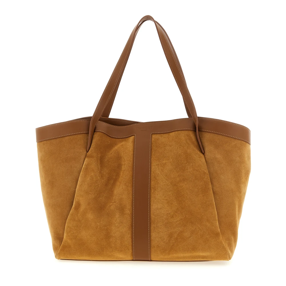 Twinset Women's Brown Shopping Bags, One Size, Suede Shopper With Knots