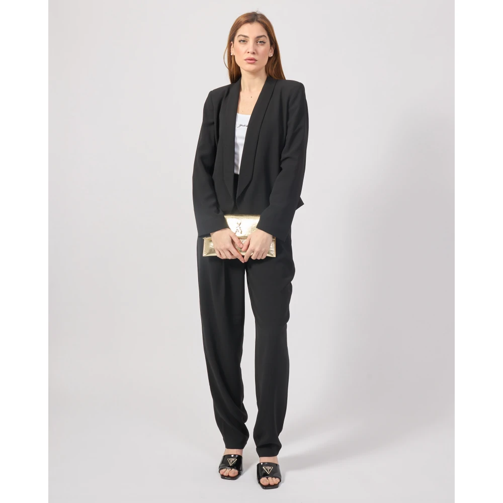 Armani Exchange Zwarte Asymmetrische Magnetische Sluiting Jas Black Dames