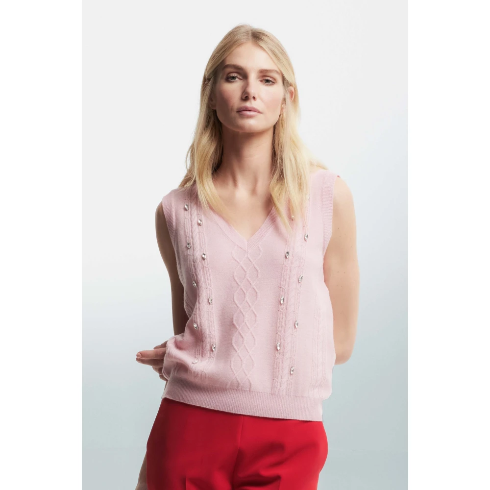 Kocca Mouwloze trui met strass en kabelbreisel Pink Dames