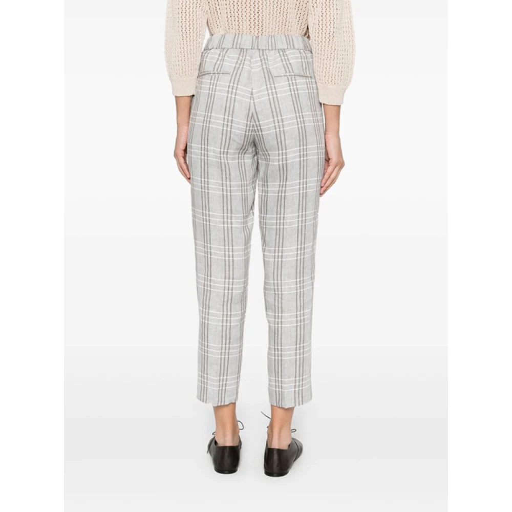 PESERICO Lichtgrijze Geruite Broek met Kralentrim Gray Dames
