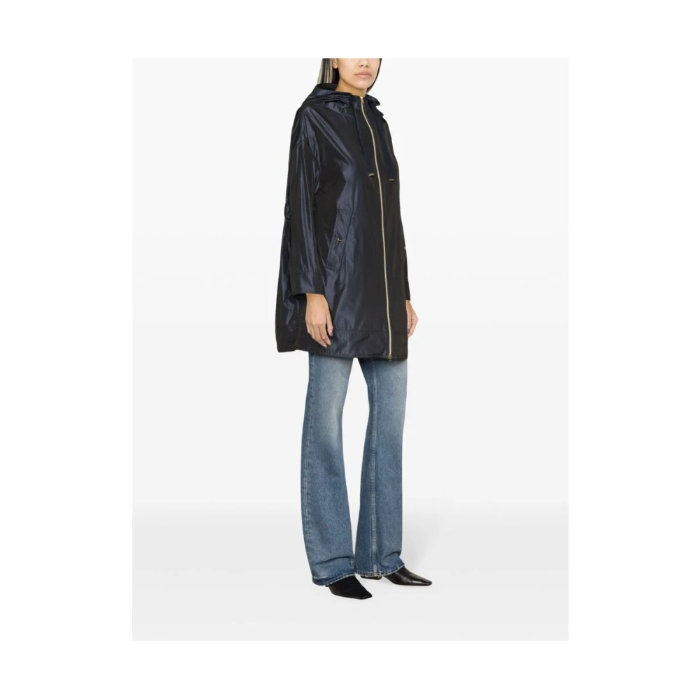 Herno Navy Blue Iridescent Parka met Trekkoord in de Capuchon Blue Dames