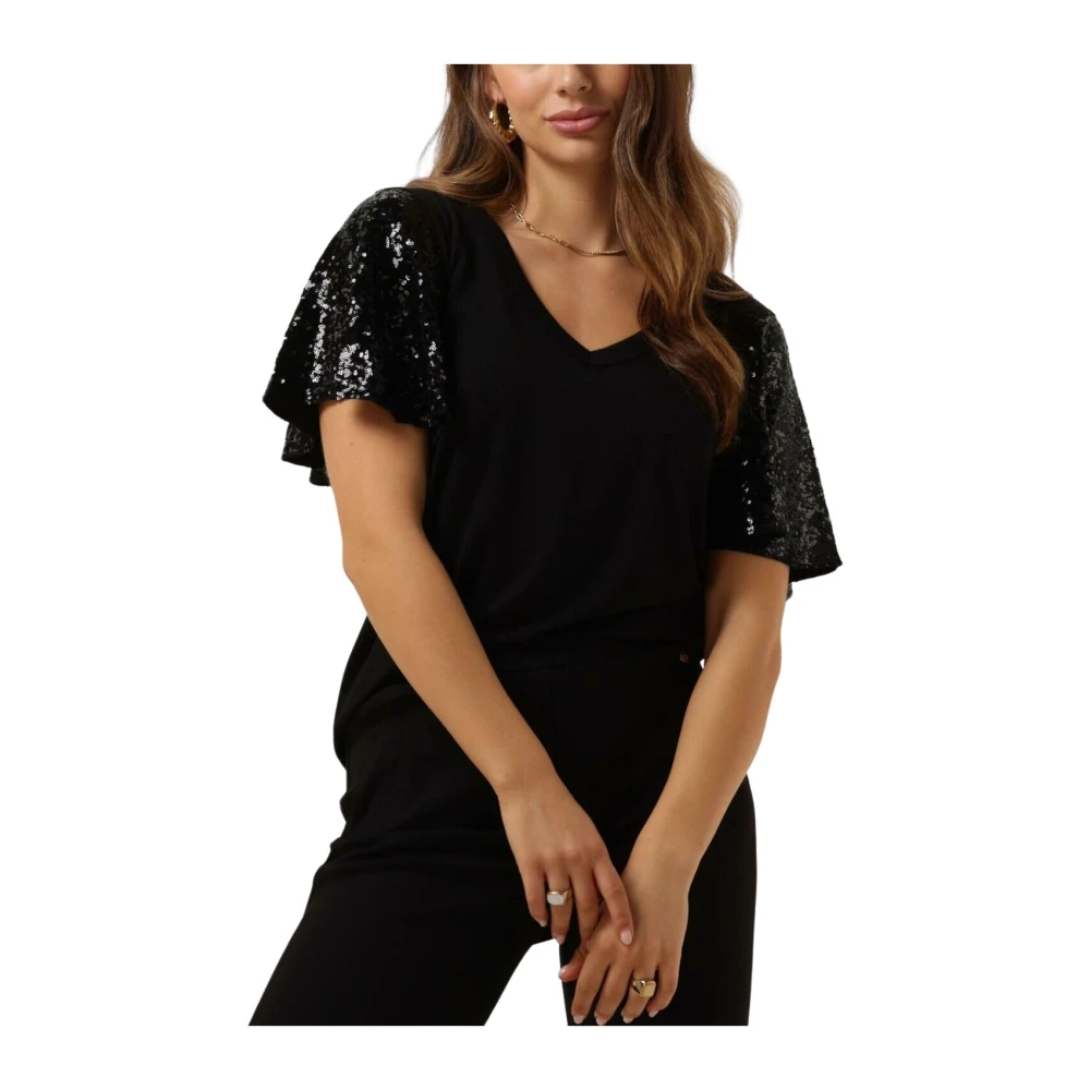 MOS MOSH Sequin Tee Tops voor Dames Black Dames