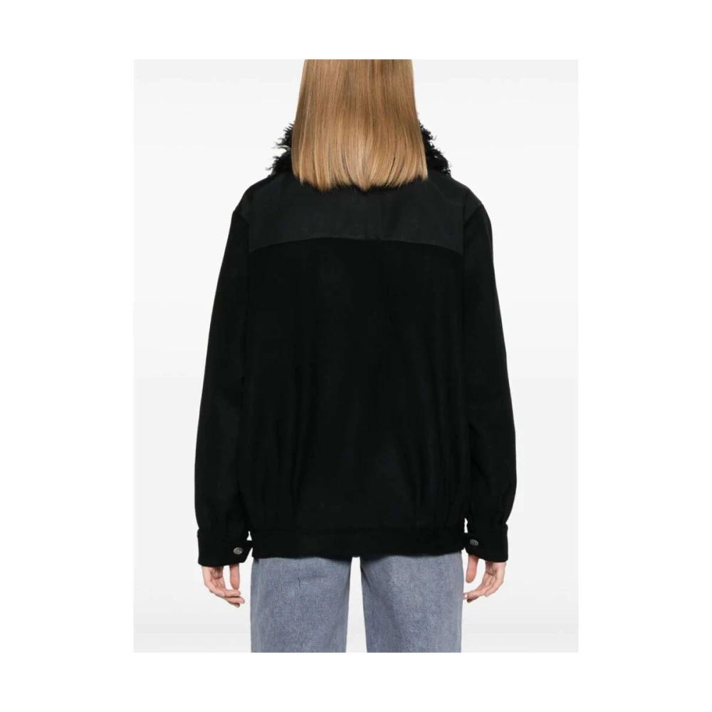 IRO Zwarte Shearling Trim Wollen Jas Black Dames