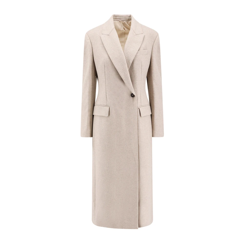 BRUNELLO CUCINELLI Wollen Dubbelrijige Piek Revers Jas Beige Dames