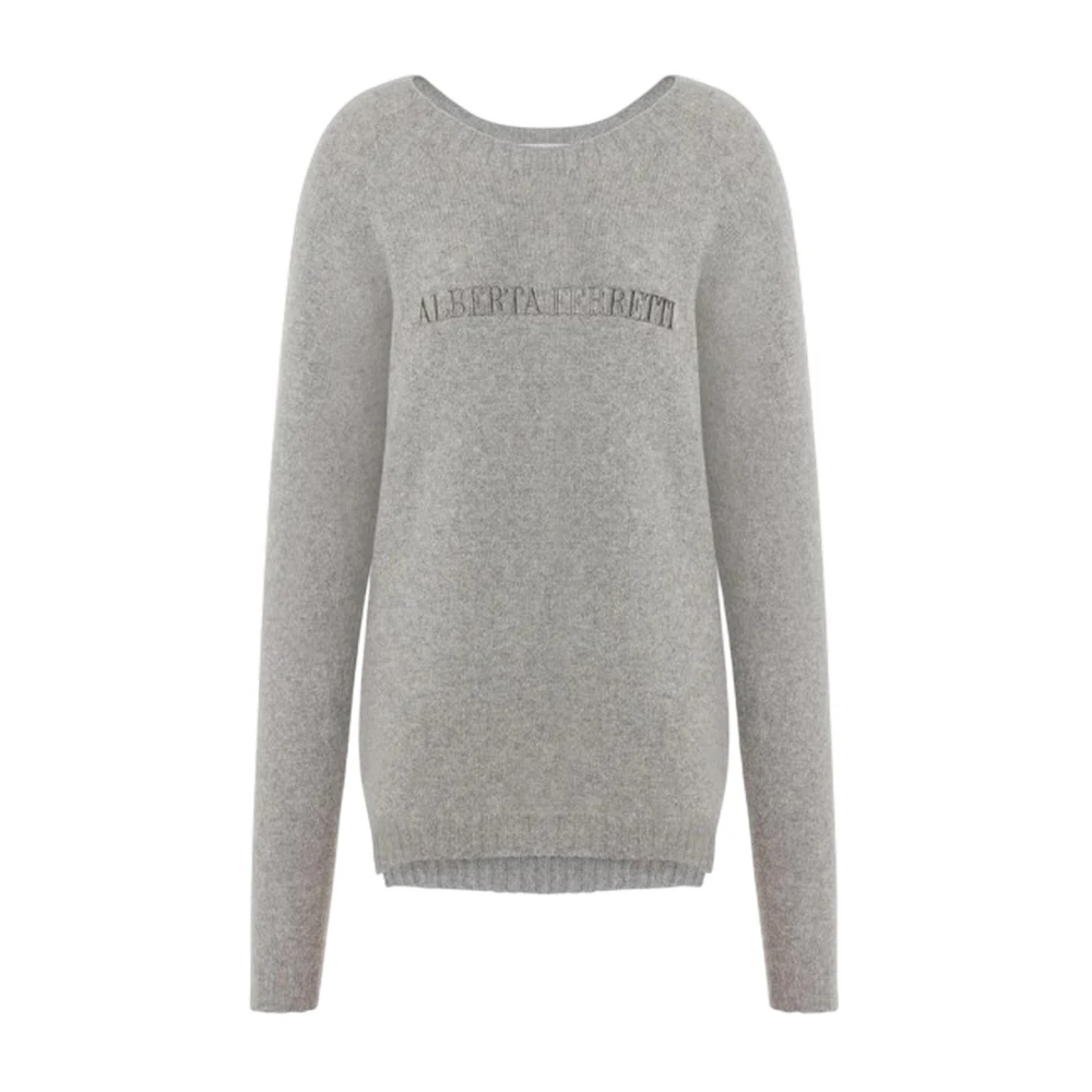Alberta Ferretti Women's Gray Cashmere Knitwear, M, Logo Cashmere Jumper