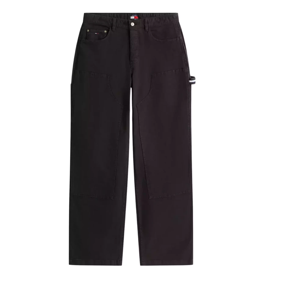 Tommy Jeans Black Straight Trousers, Male, W33 L32, Carpenter Trousers With Modern Design