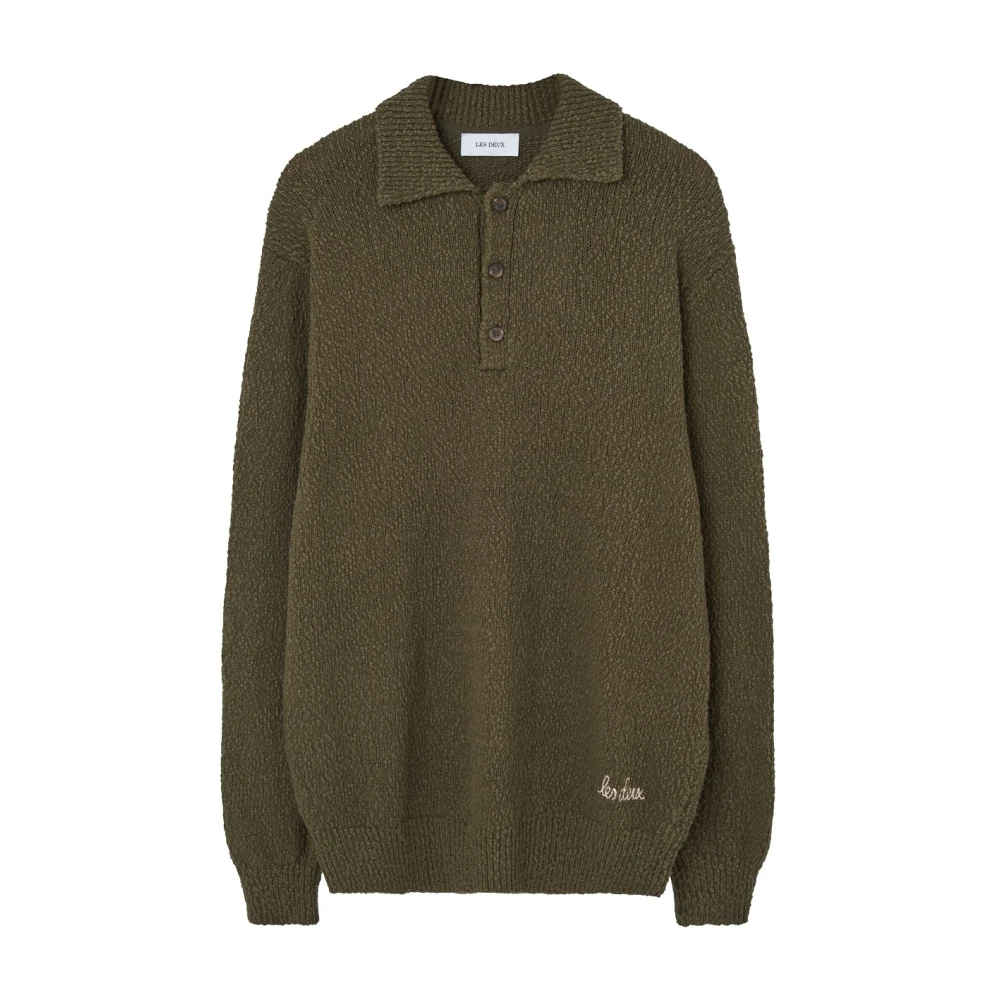 Les Deux Groene Button-Up Jersey Sweater Green Heren