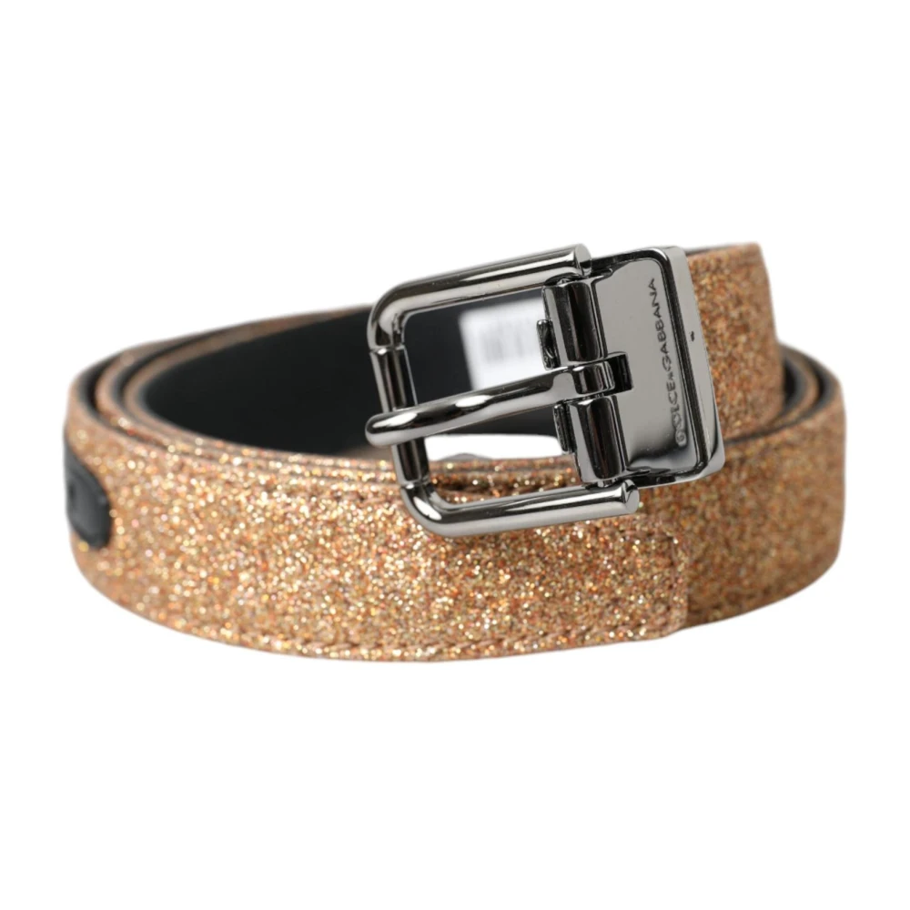 Dolce & Gabbana Glitter Metalen Gesp Riem Yellow Dames