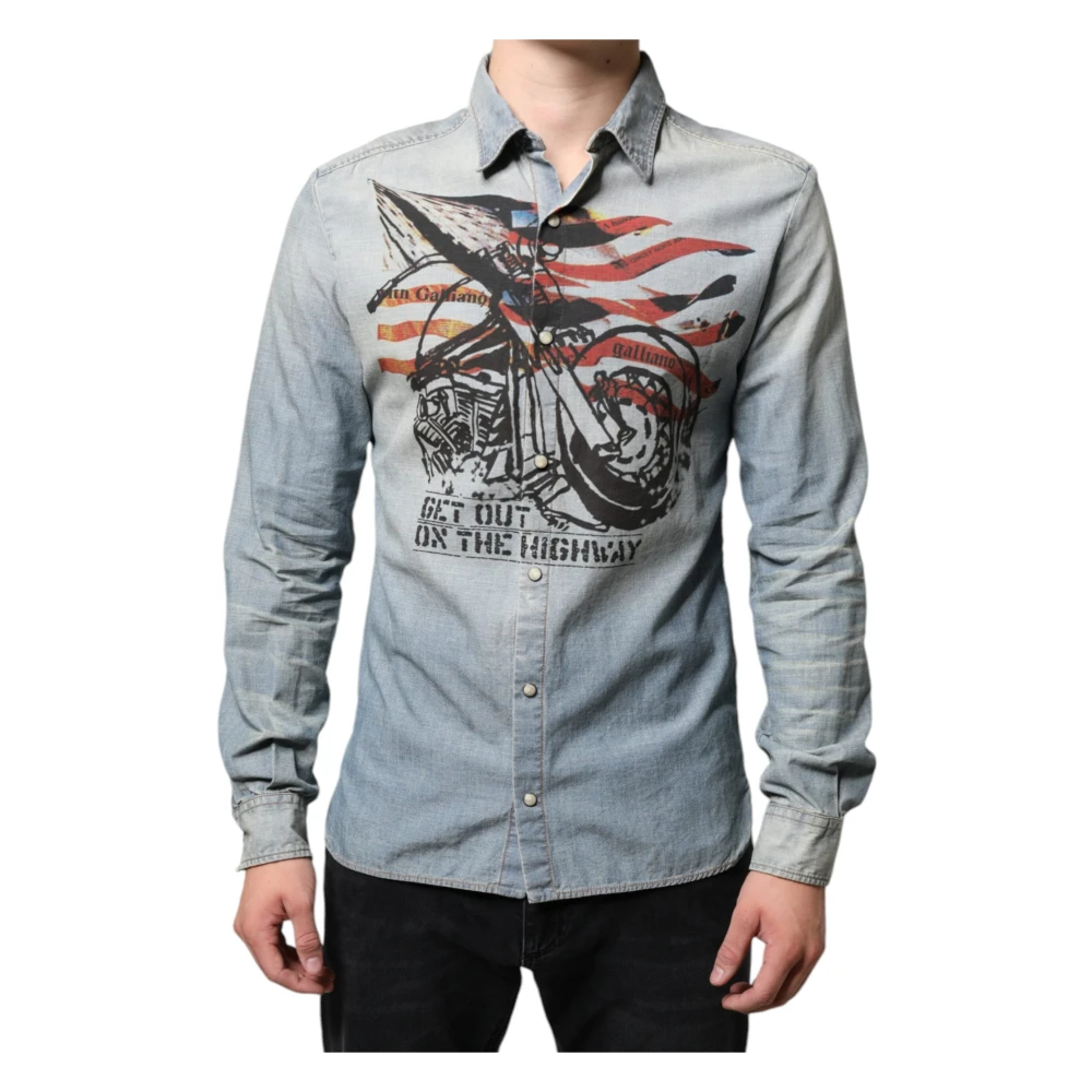 John Galliano Men's Blue Button Down Casual Shirt