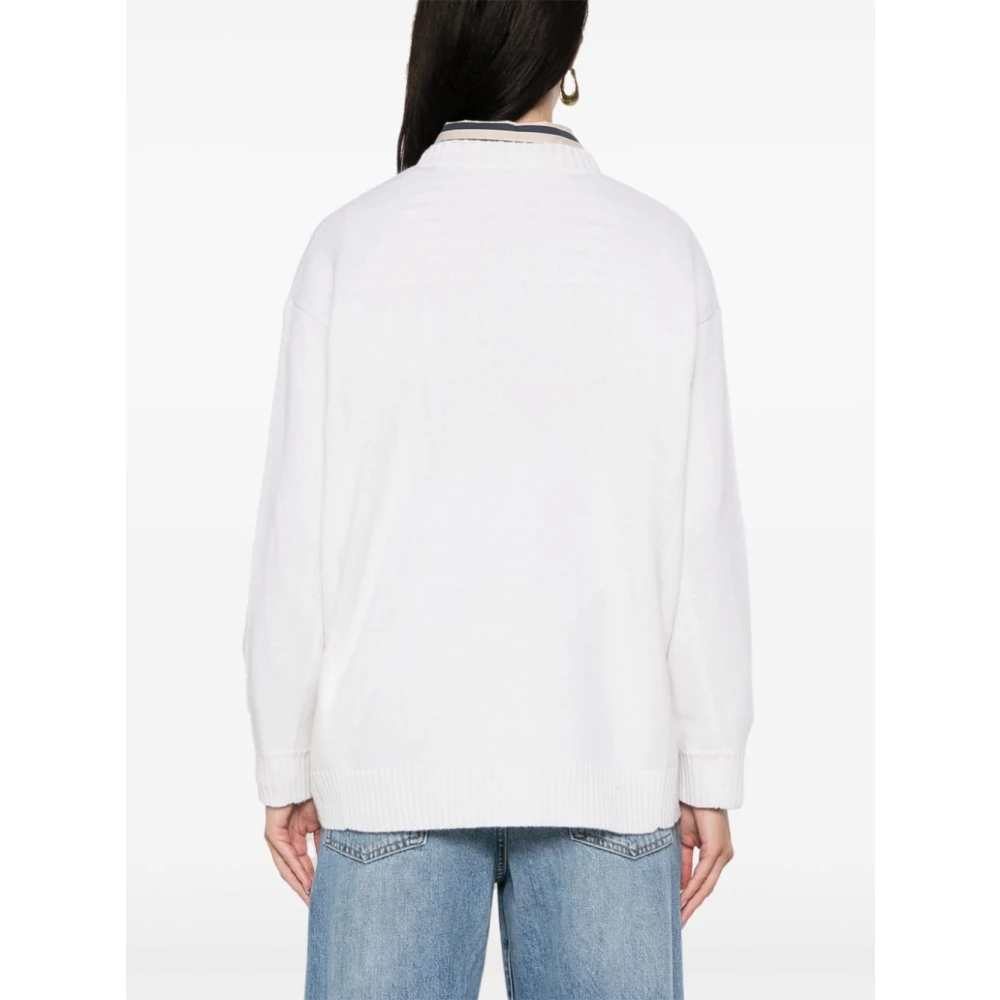 Max Mara Witte Wol-Kasjmier Trui met 1951 Motief White Dames