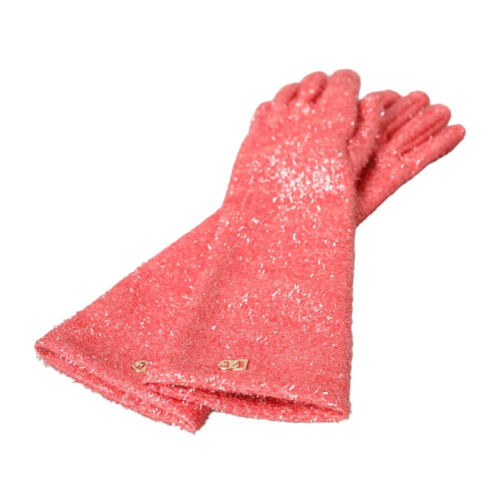 Dolce & Gabbana Roze Lurex Arm Lengte Handschoenen Pink Dames