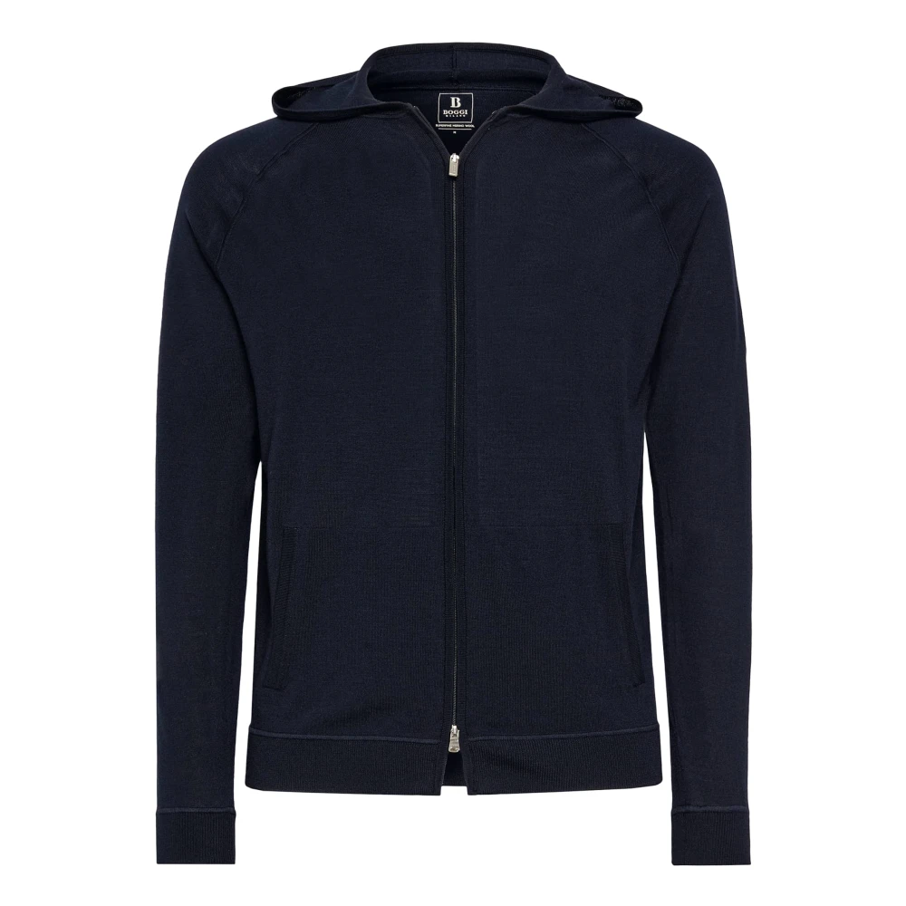 Boggi Milano Volledige rits capuchontrui in superfijne merinowol Blue Heren