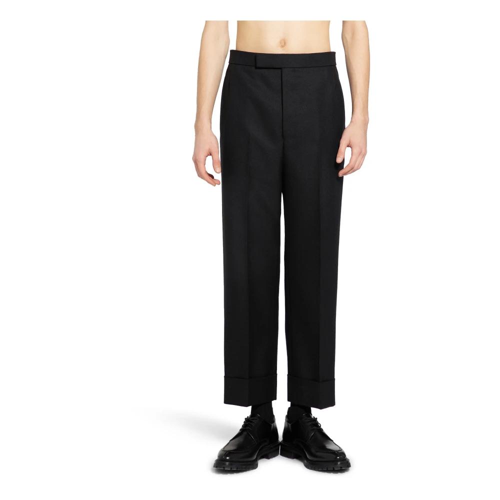 Thom Browne Zwarte Wol Hoge Taille Broek Black Heren