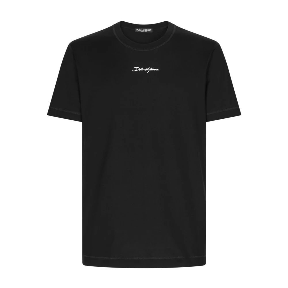 Dolce & Gabbana Zwart Katoenen T-shirt met Wit Logo Black Heren