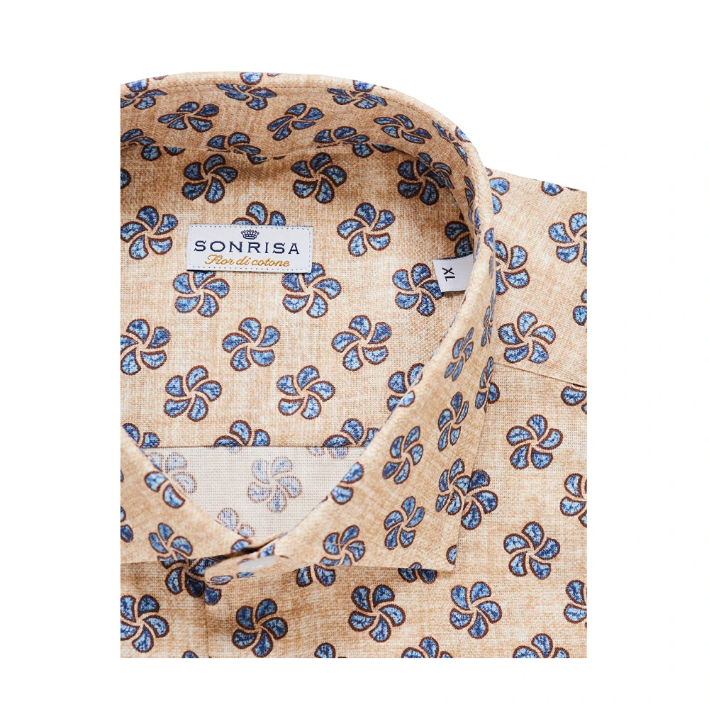Sonrisa Bloemenkatoenen Shirt Gemaakt in Italië Beige Heren