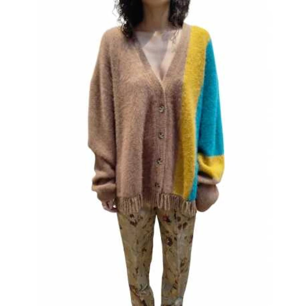 Mes Demoiselles Zijden Vos Cardigan Kameel Geel Turquoise Multicolor Dames
