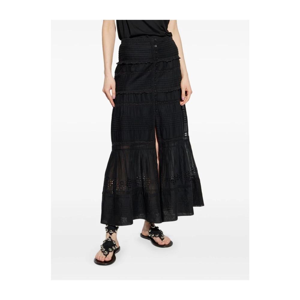 Isabel Marant Étoile Zwarte Katoenen Voile Lange Rok Black Dames