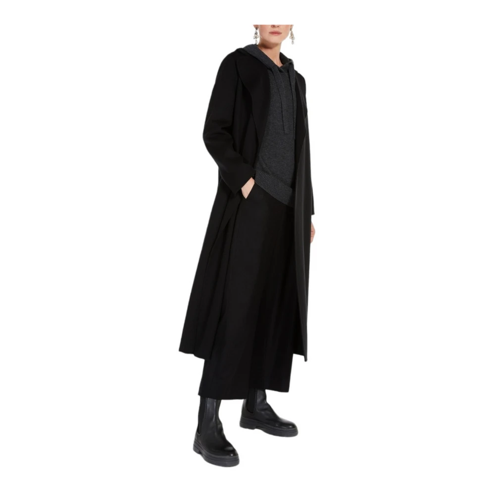 Max Mara Studio Zwarte Wol Dubbele Jas Black Dames