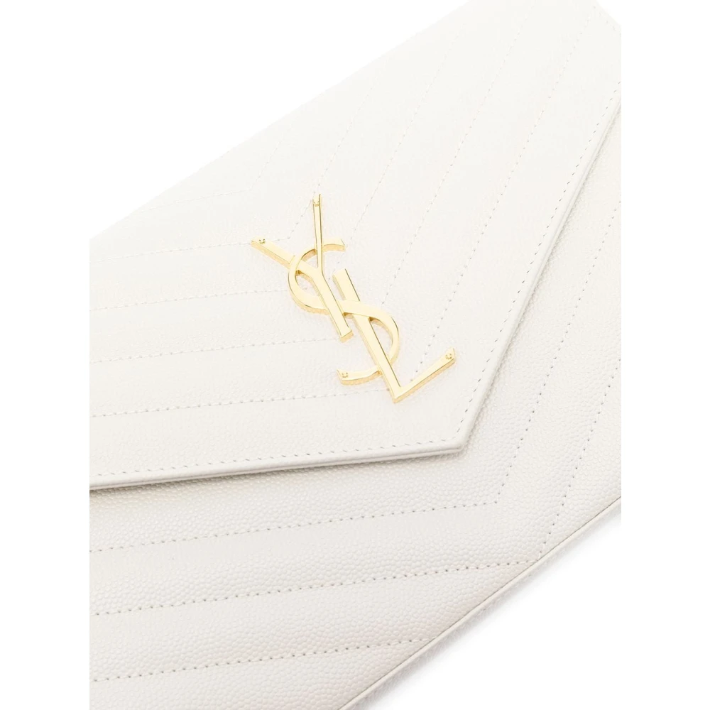 Saint Laurent Witte leren schoudertas met metalen initialen White Dames