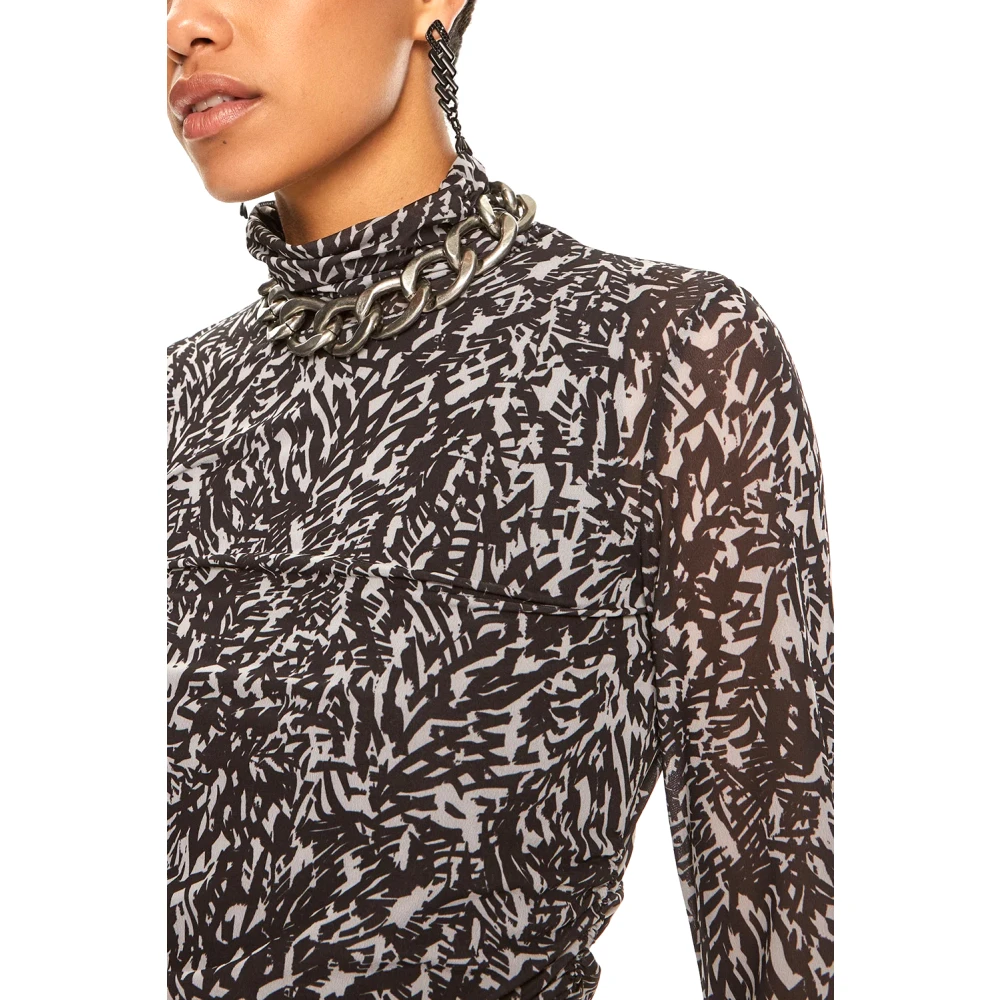 PATRIZIA PEPE Smock Kraag All-Over Print T-shirts Black Dames