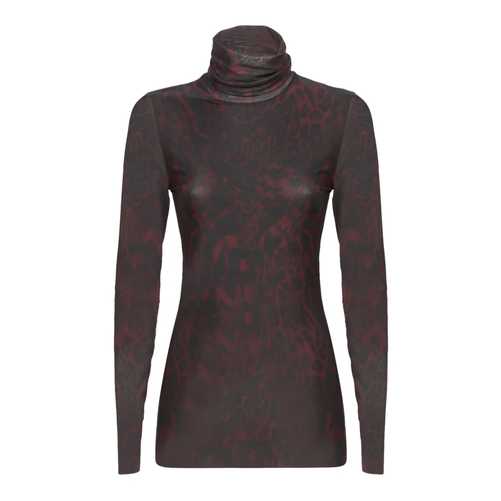 Ganni Bruine Dierenprint Mesh Top Brown Dames