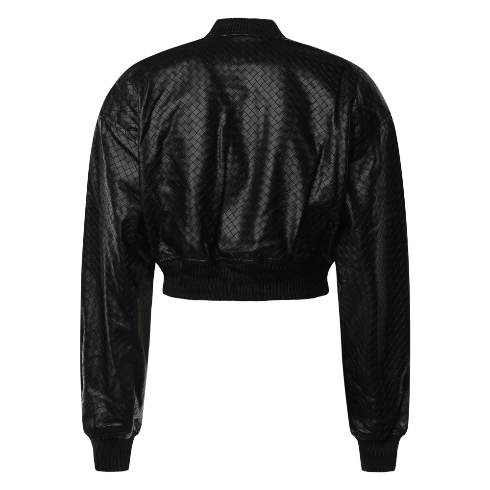 Rotate Birger Christensen Zwarte bomberjack met geribbelde zoom Black Dames
